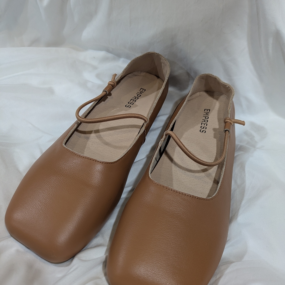 Empress Tan Ballet Flats Soft Leather with Adjustable Strap